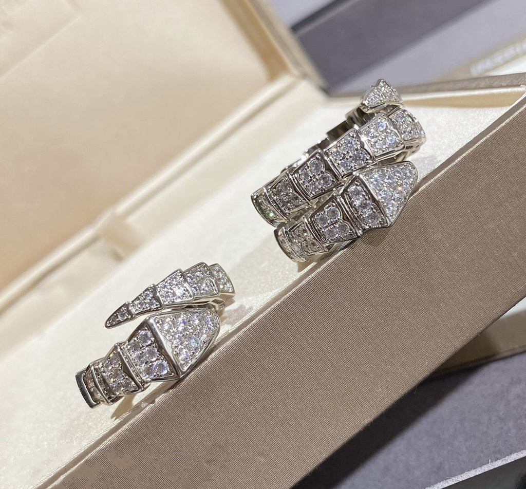 Bvlgari Serpenti Large Ring Silver Cubic Zirconia Paved