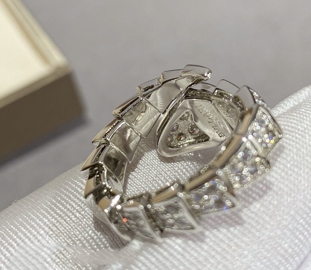 Bvlgari Serpenti Large Ring Silver Cubic Zirconia Paved