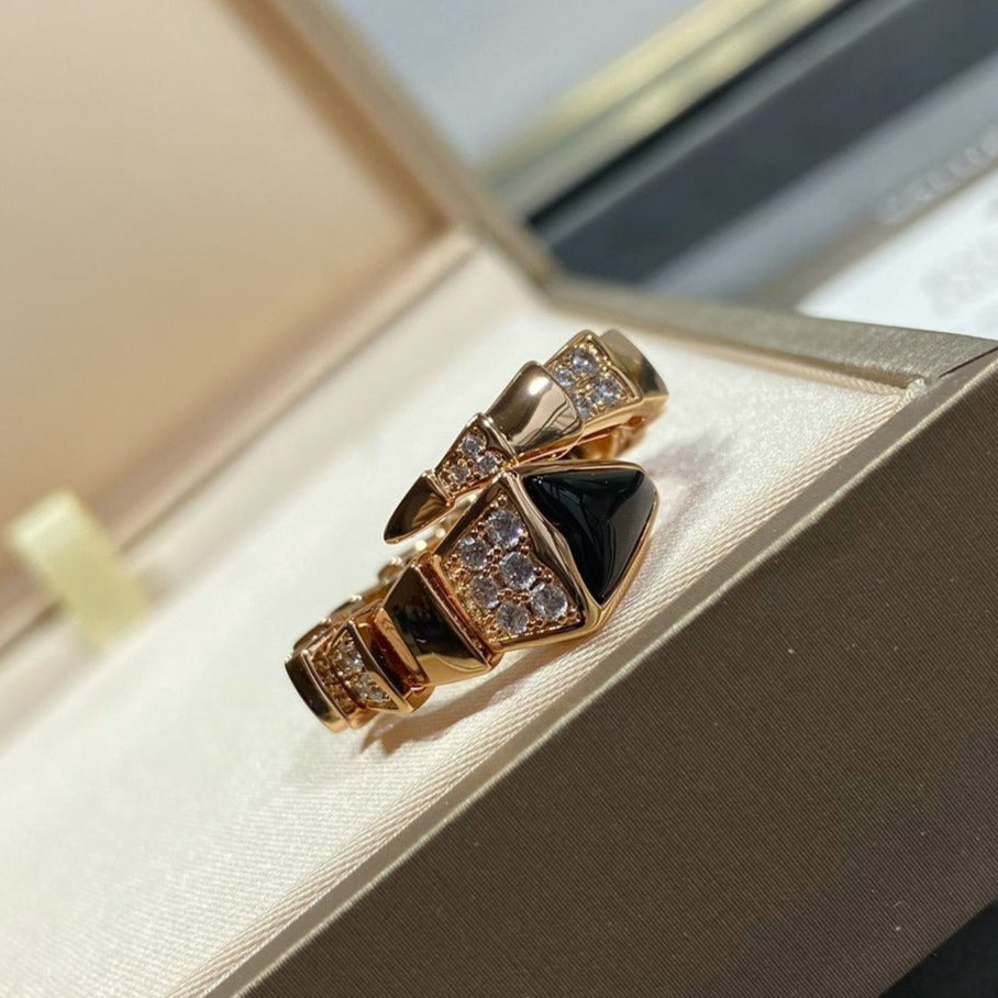 Bvlgari Serpenti Ring Gold Cubic Zirconia Onyx