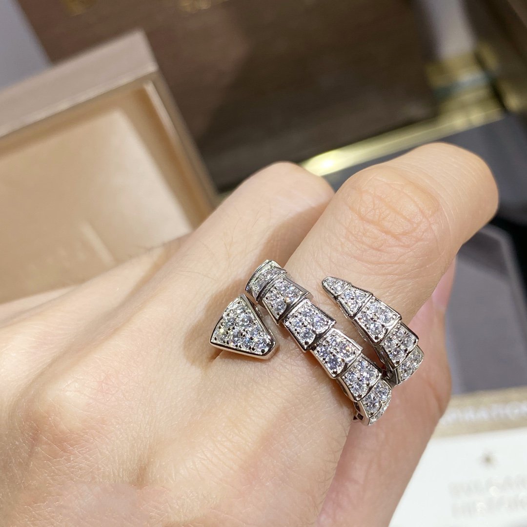 Bvlgari Serpenti Double Ring Silver Cubic Zirconia Paved