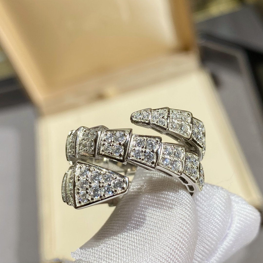 Bvlgari Serpenti Double Ring Silver Cubic Zirconia Paved