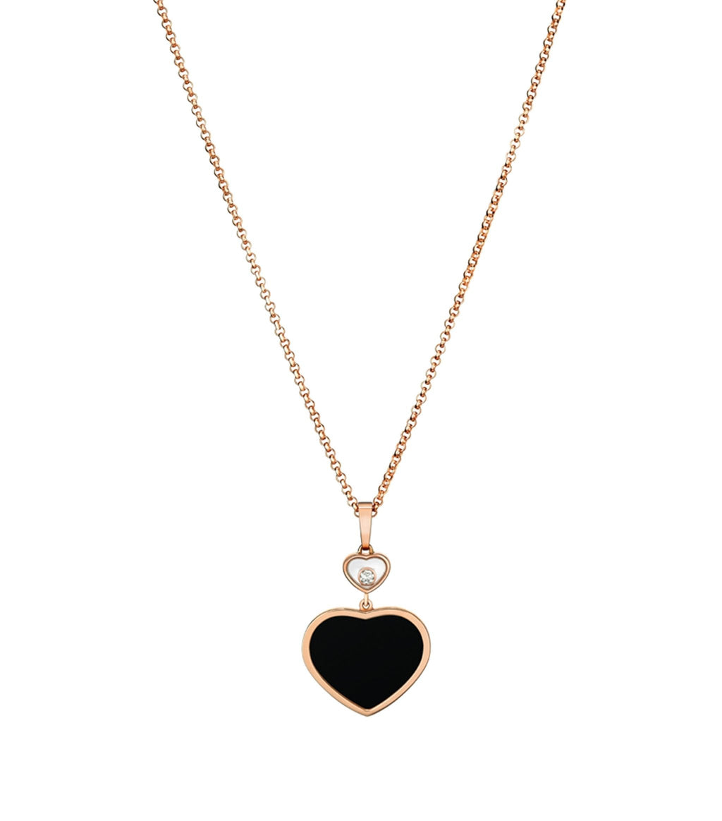 Chopard Happy Heart Onyx Necklace Pink Gold Cubic Zirconia