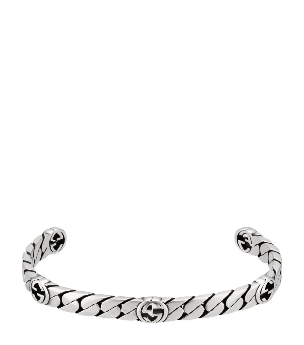 Gucci GG Silver Interlocking Open Bracelet