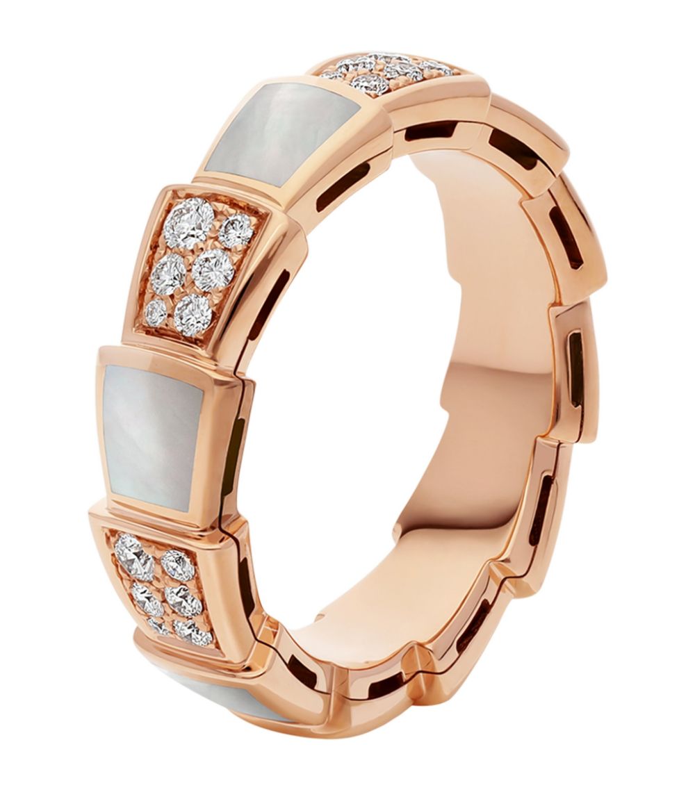Bvlgari Serpenti Ring Pink Gold MOP Cubic Zirconia Paved 4MM