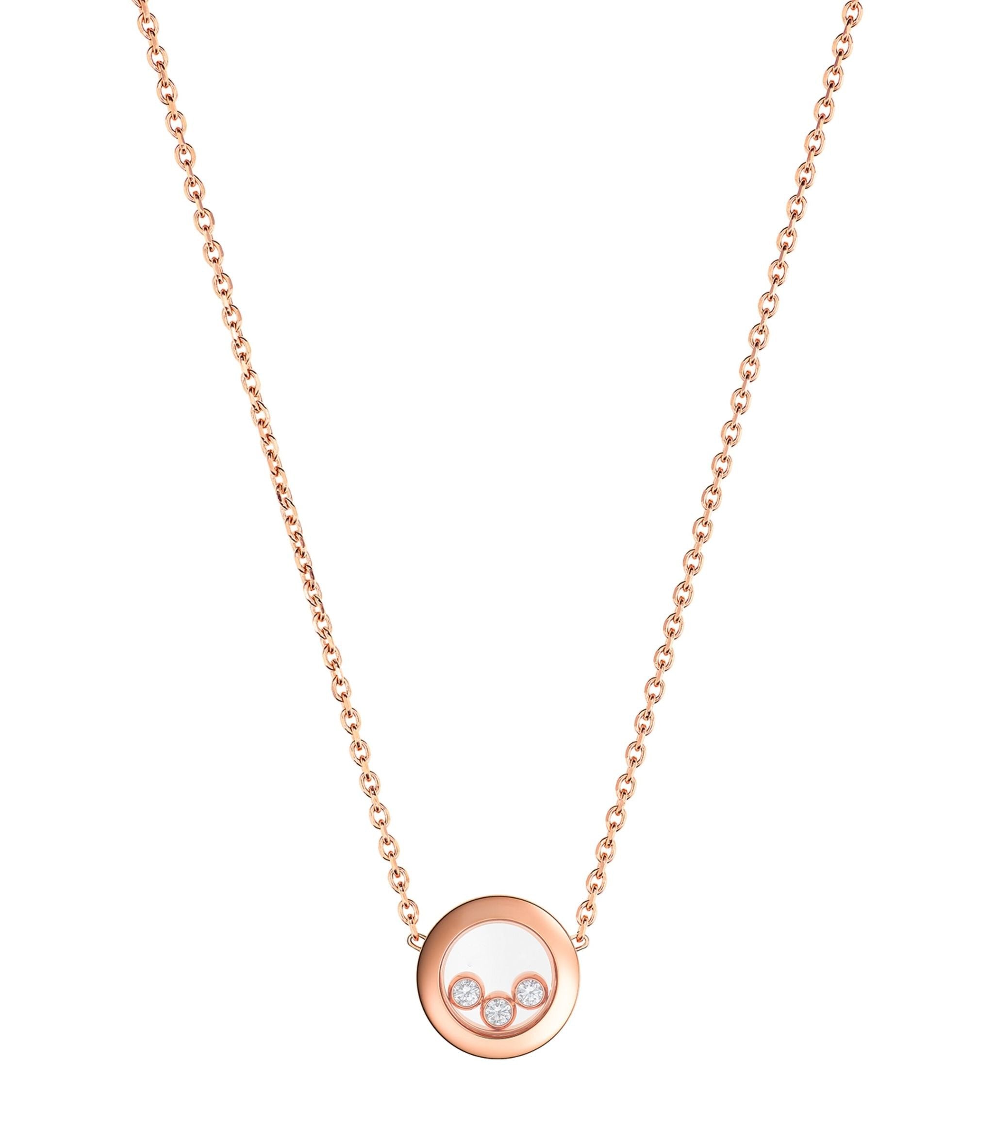 Chopard Happy Pendant Pink Gold 3 Cubic Zirconia Necklace