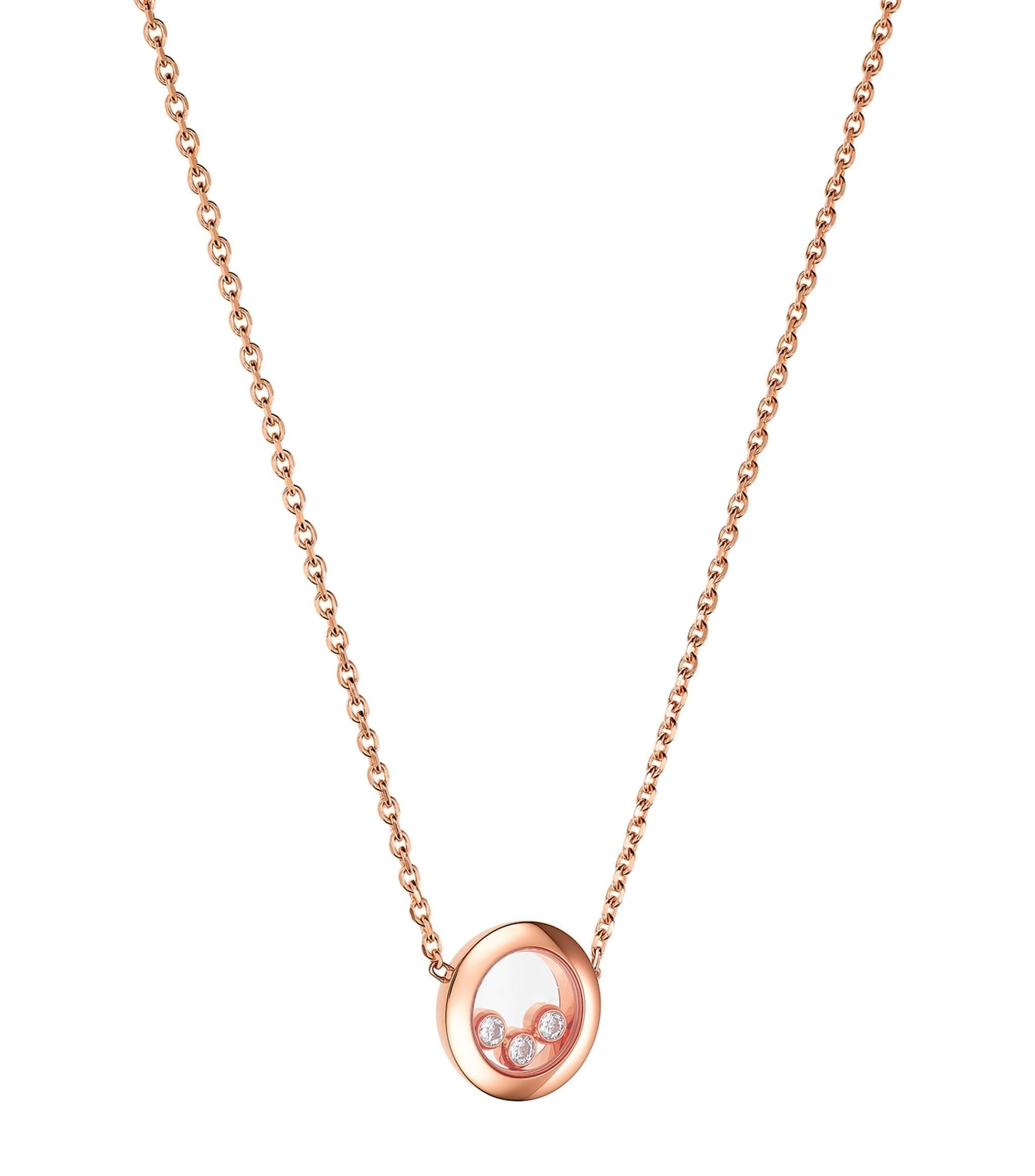 Chopard Happy Pendant Pink Gold 3 Cubic Zirconia Necklace
