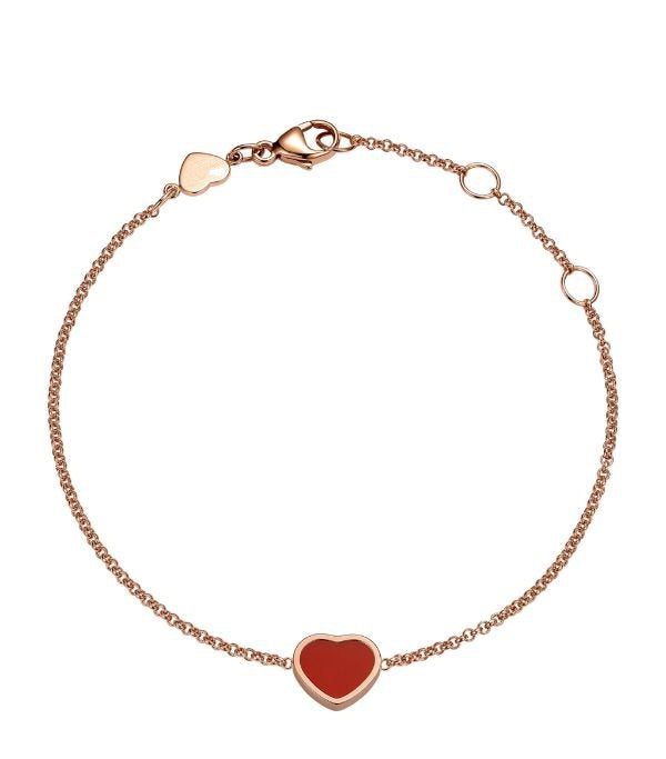 Chopard Happy Heart Carnelian Pink Gold Bracelet Cubic Zirconia
