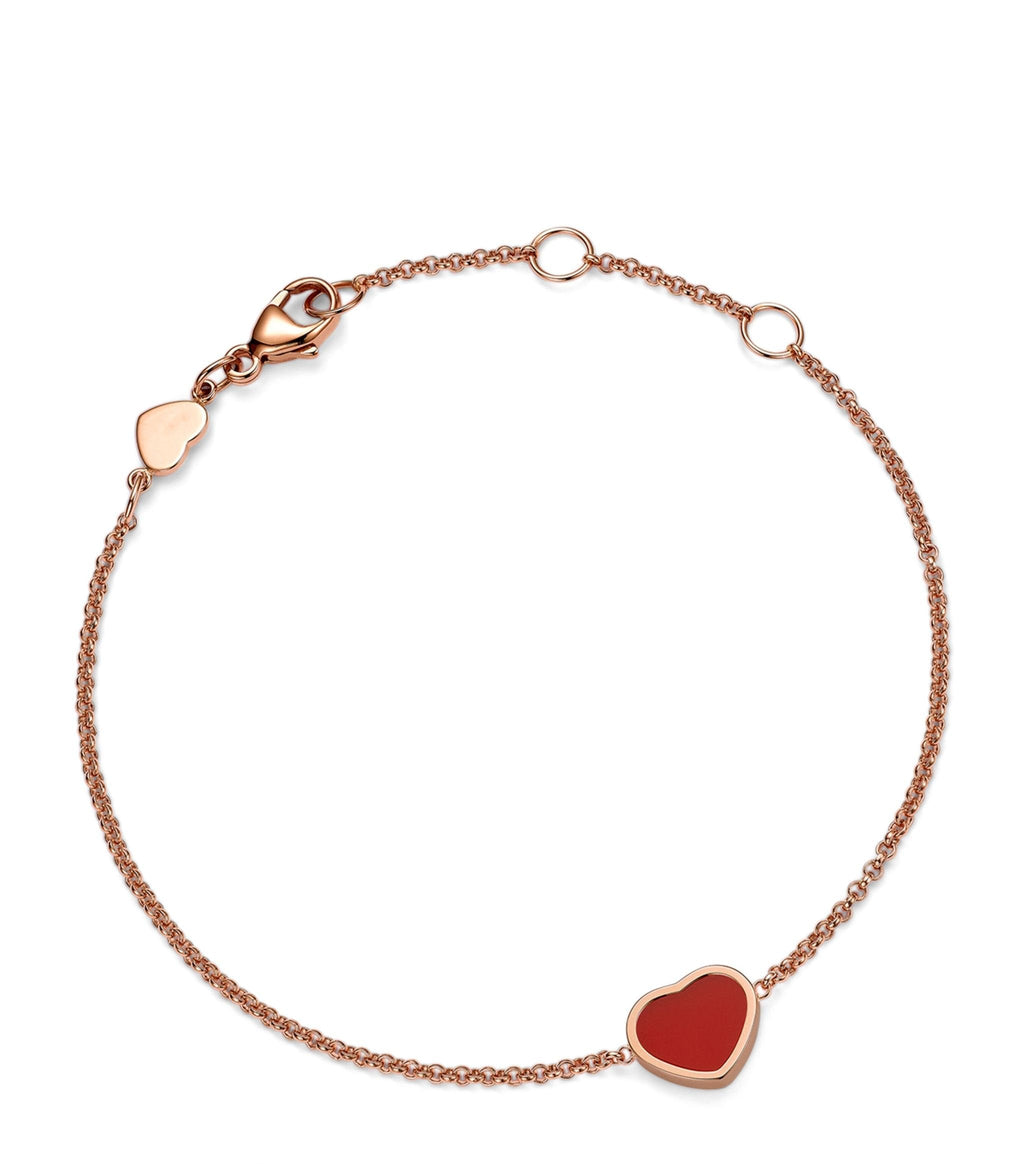 Chopard Happy Heart Carnelian Pink Gold Bracelet Cubic Zirconia