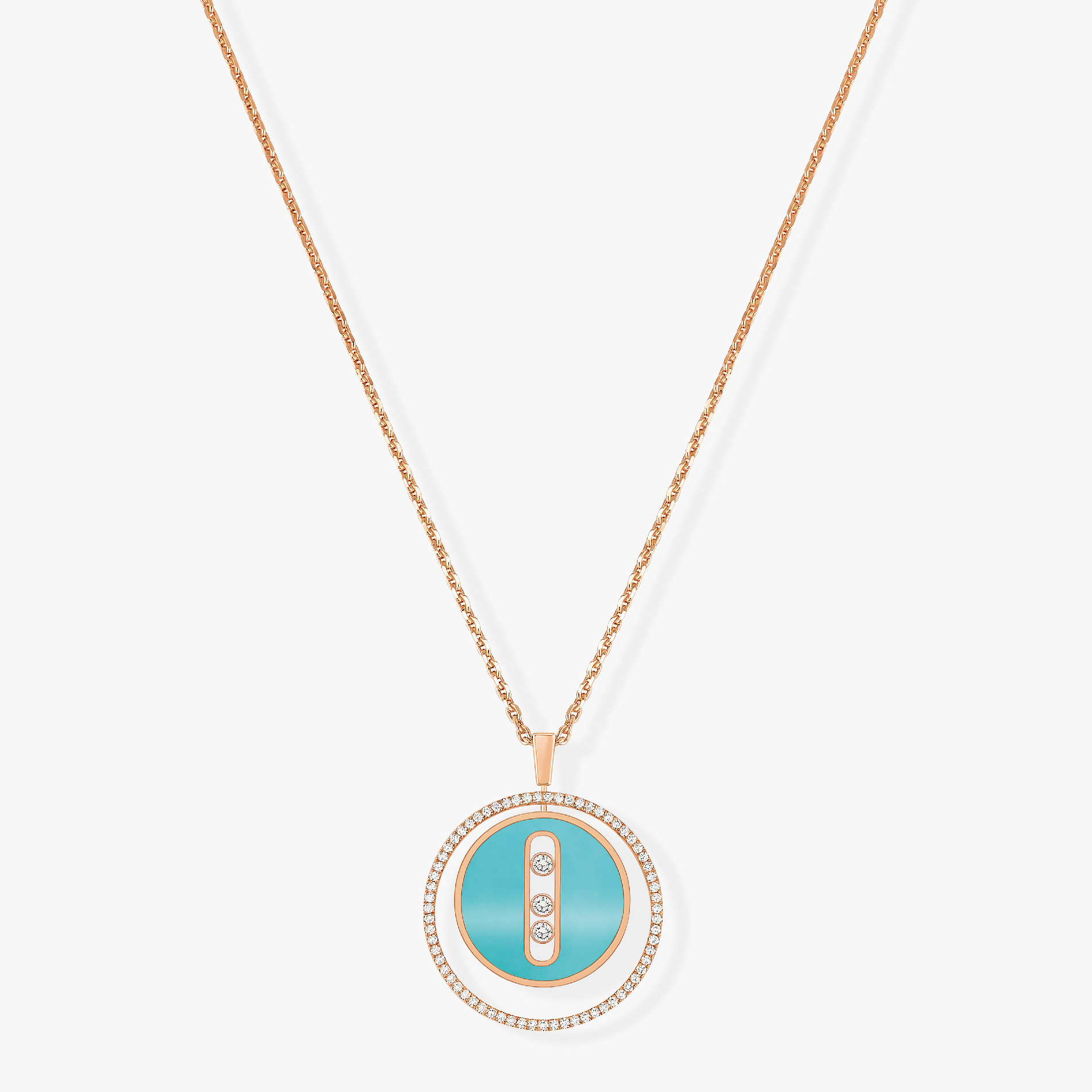 Messika Lucky Move 3 Cubic Zirconia Turquoise Pink Gold Necklace