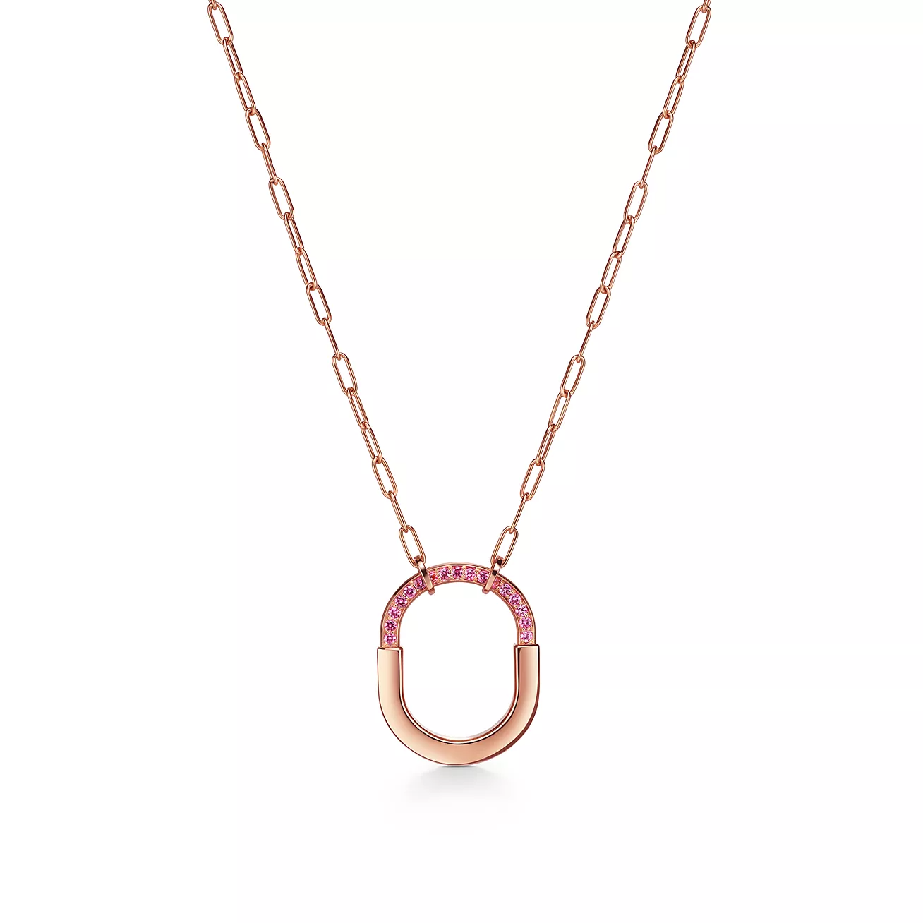 Tiffany Lock Medium Pendant Pink Cubic Zirconia Pink Gold Necklace