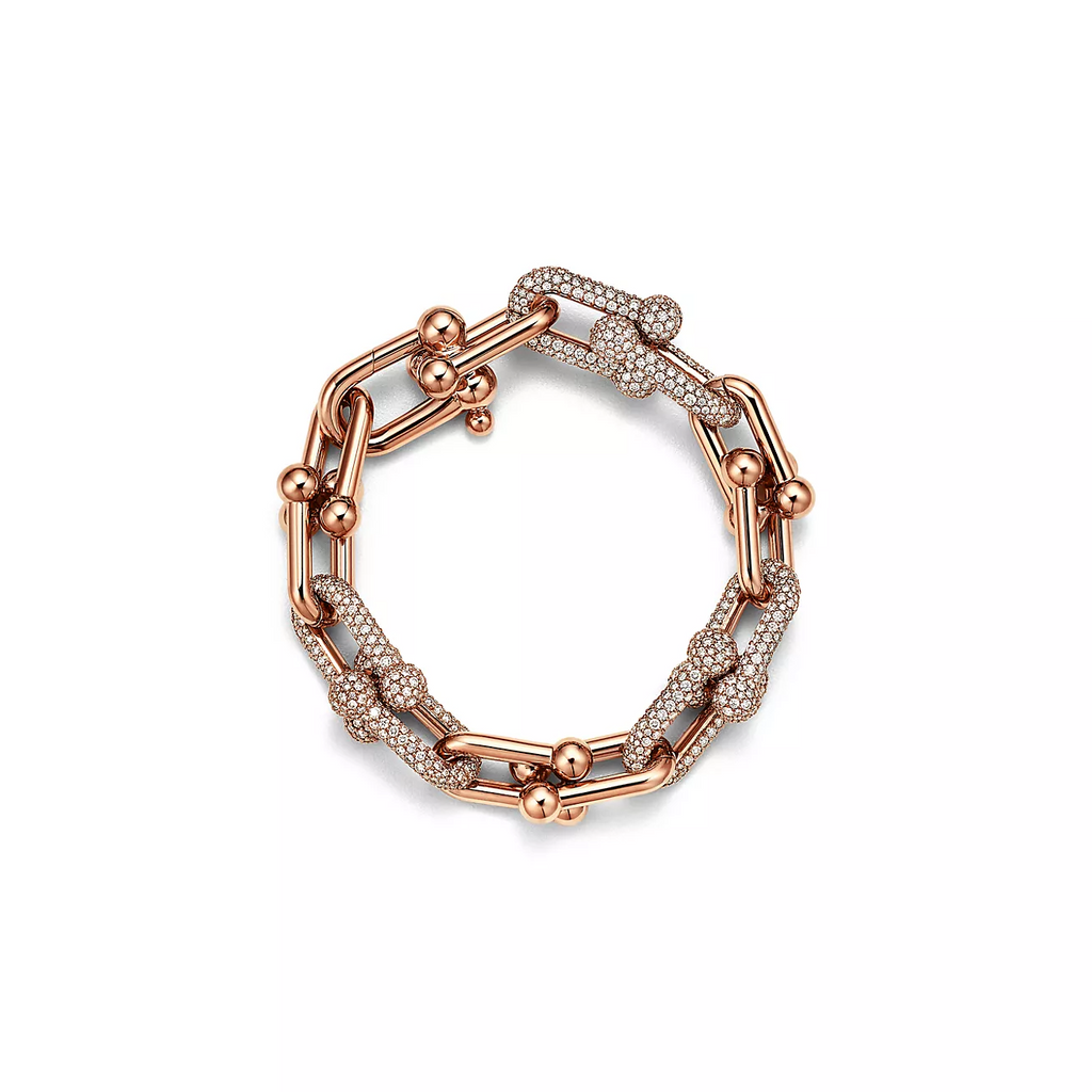 Tiffany Hardwear Large Link Pink Gold Paved Cubic Zirconia Bracelet