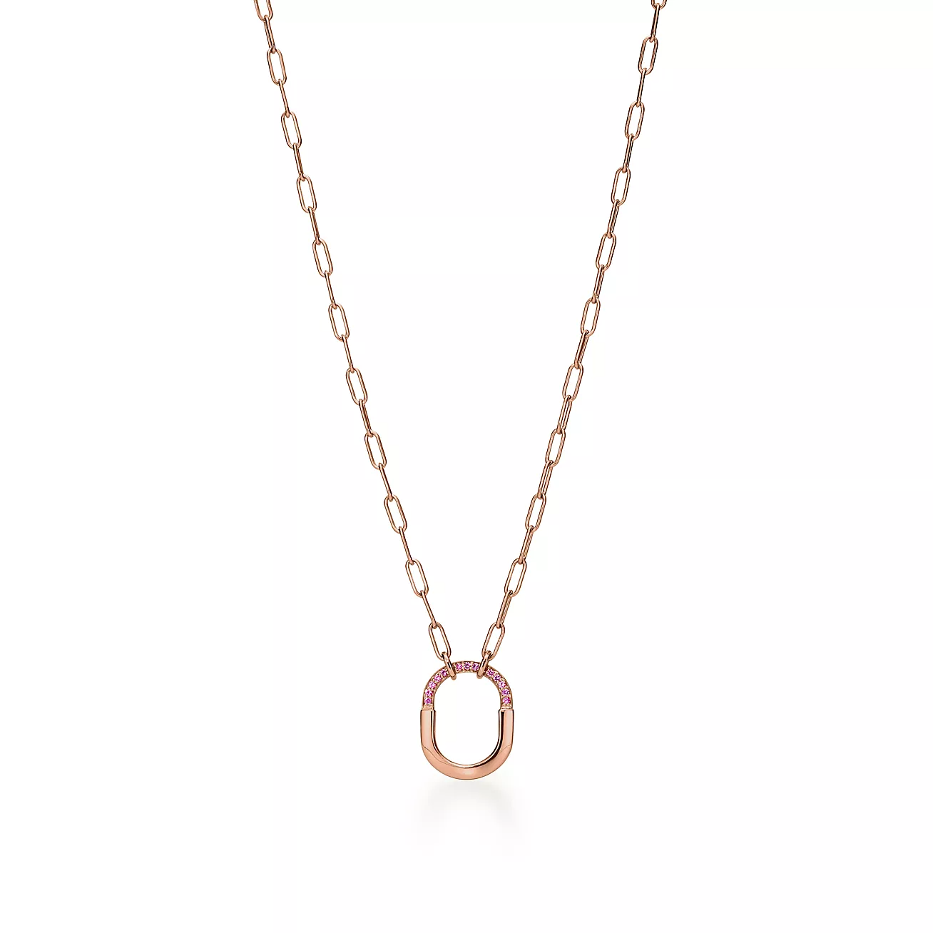 Tiffany Lock Small Pendant Pink Cubic Zirconia Pink Gold Necklace
