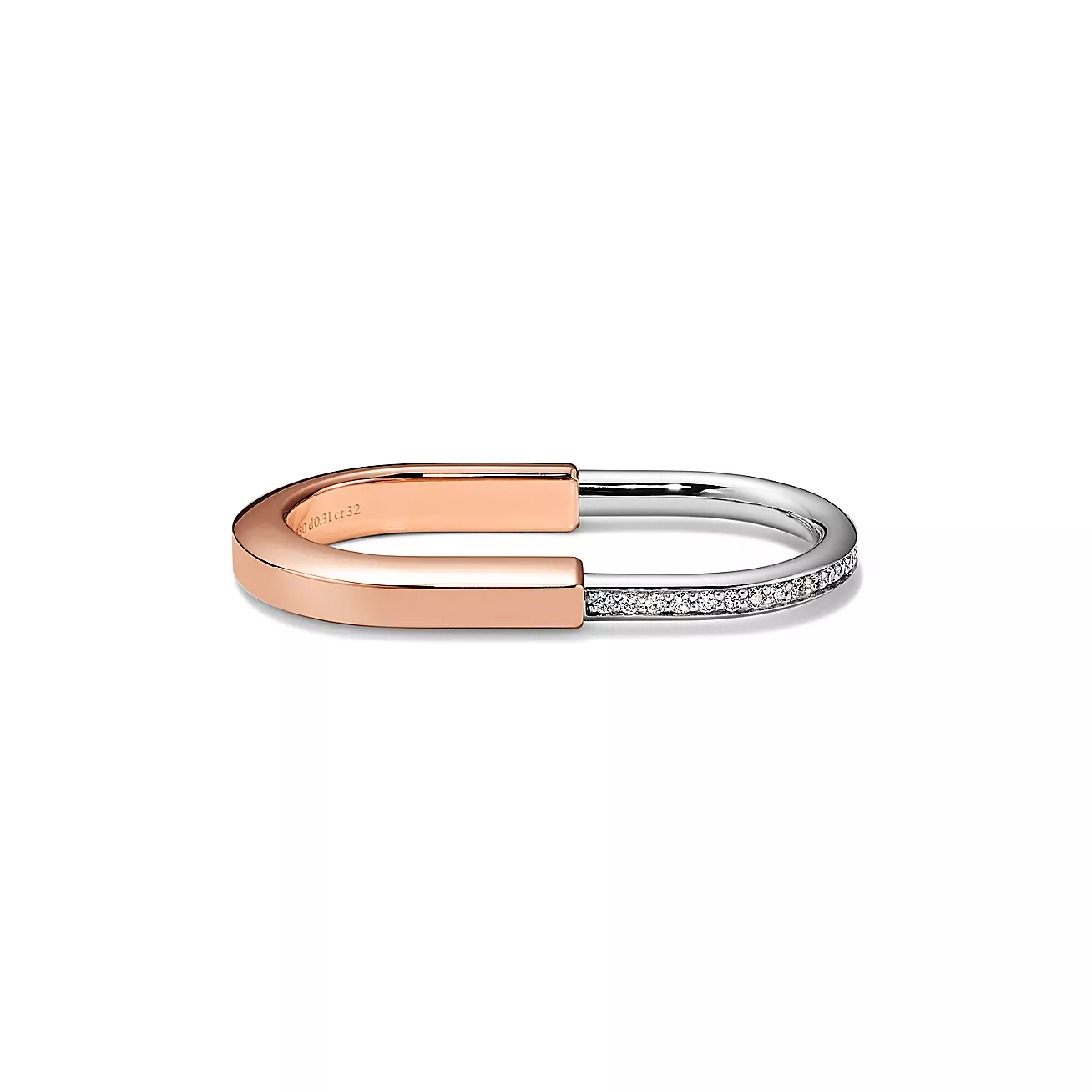 Tiffany Lock Ring Tow-Finger Rose and White Gold Cubic Zirconia