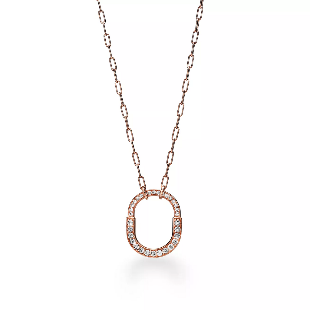 Tiffany Lock Necklace Medium Pendant Pink Gold Paved Cubic Zirconia