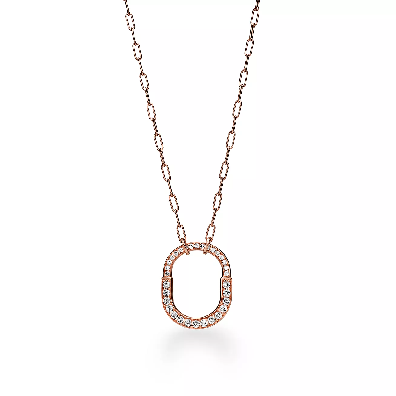 Tiffany Lock Necklace Medium Pendant Pink Gold Paved Cubic Zirconia