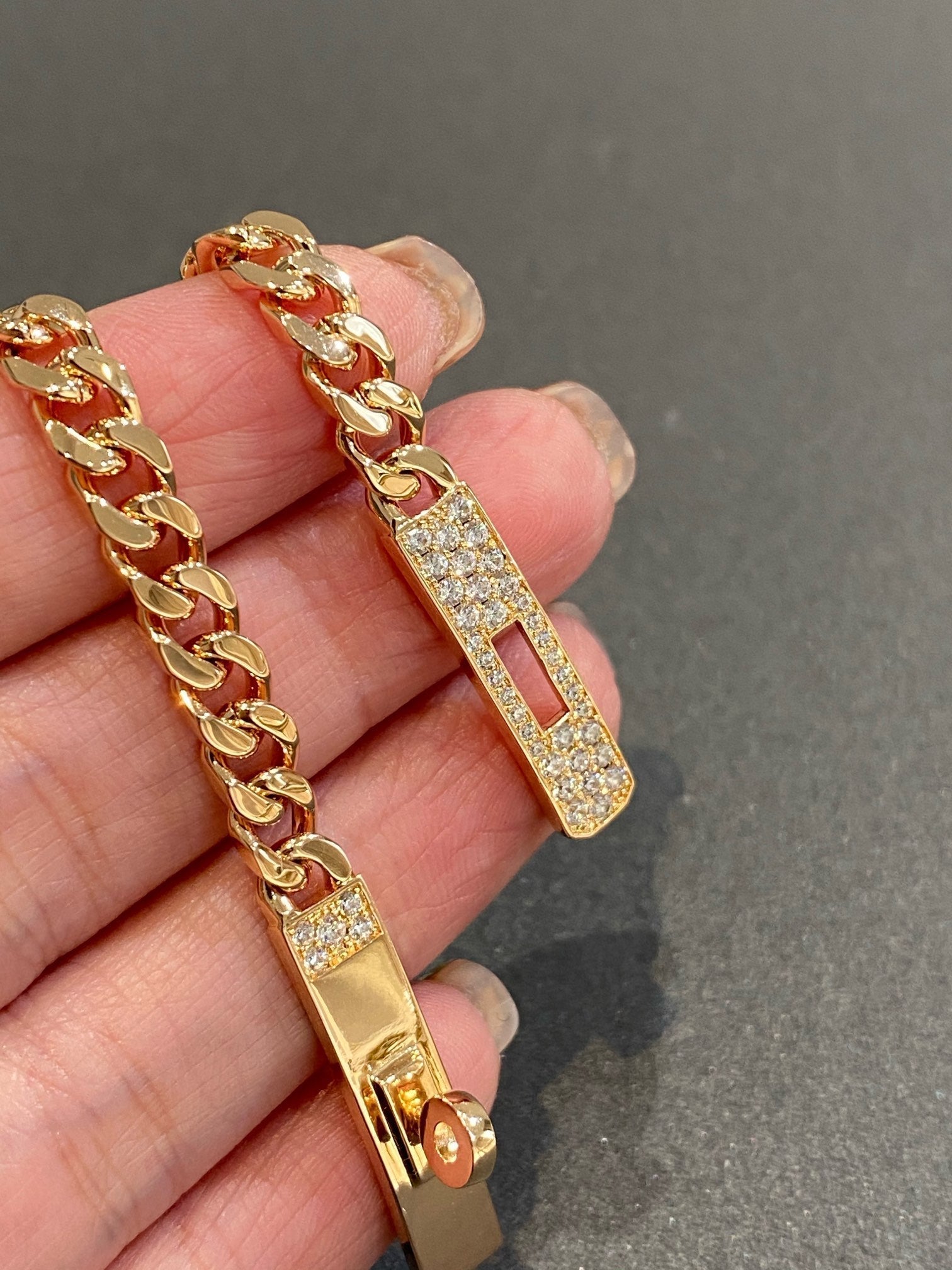 Hermes H Kelly Gourmette Gold Diamond Bracelet