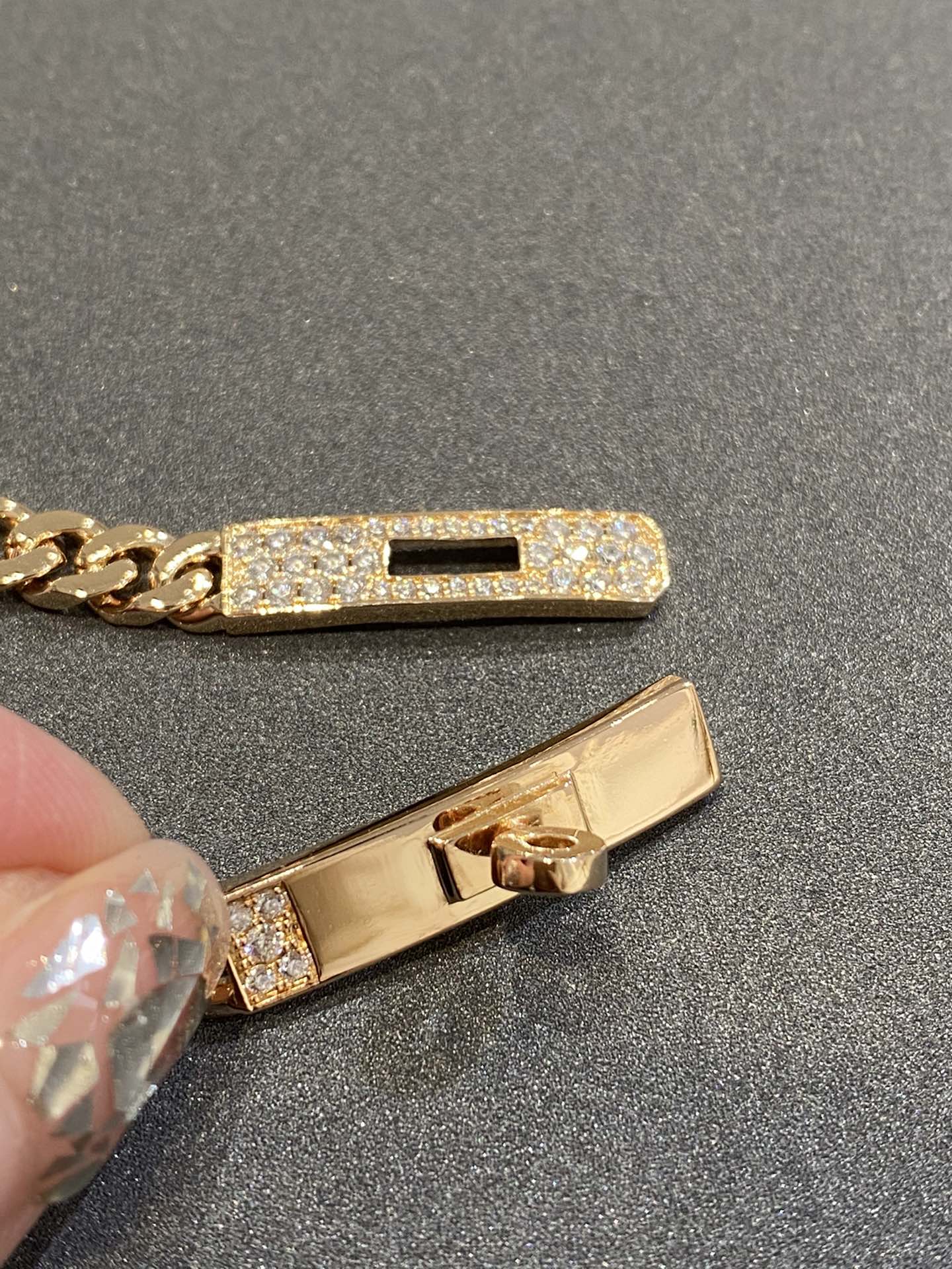 Hermes H Kelly Gourmette Gold Diamond Bracelet