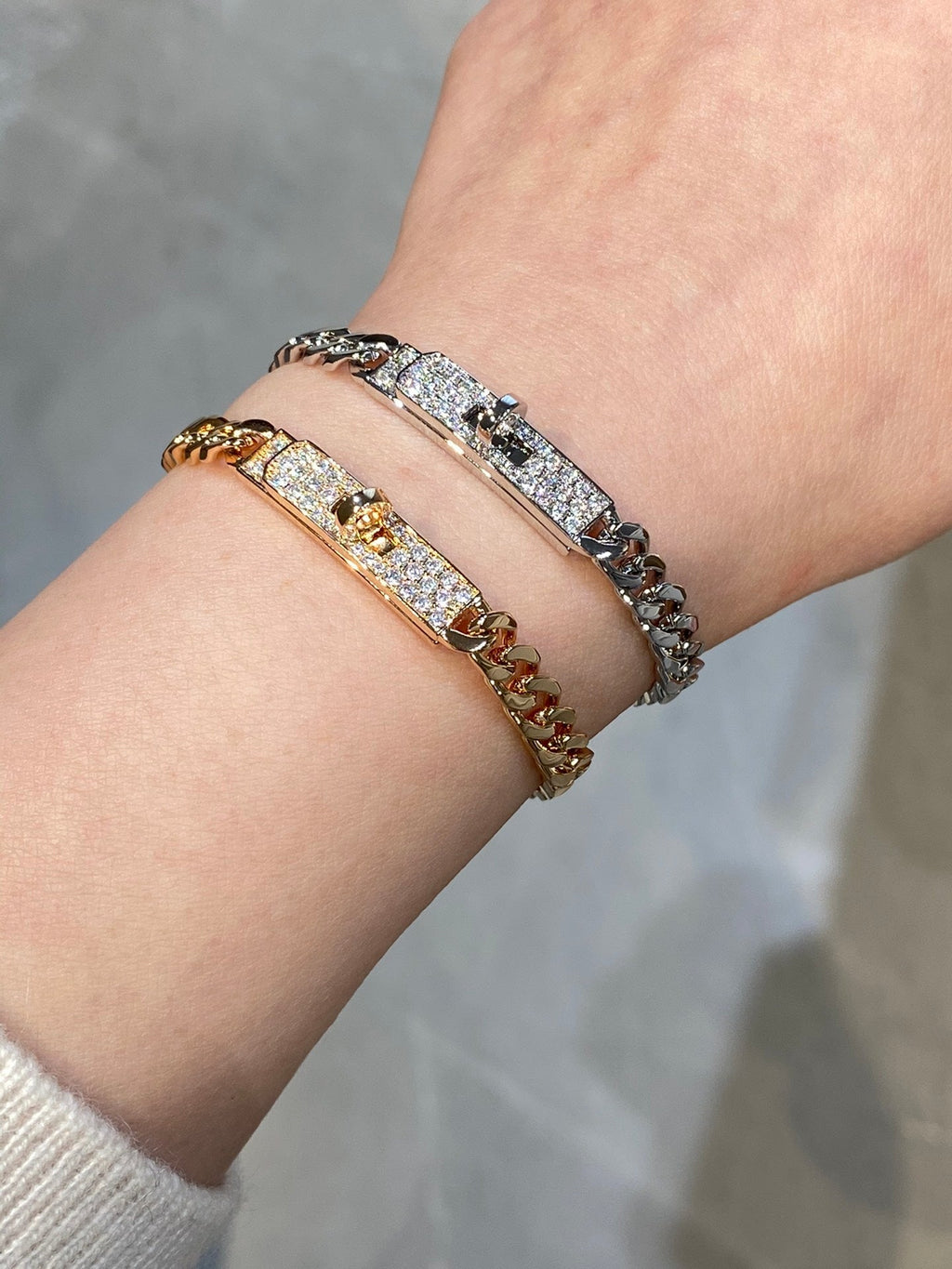 Hermes H Kelly Gourmette Silver Diamond Bracelet
