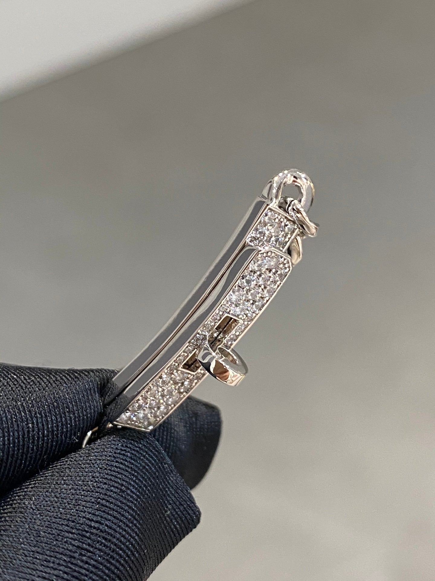 Hermes H Kelly Gourmette Silver Diamond Bracelet