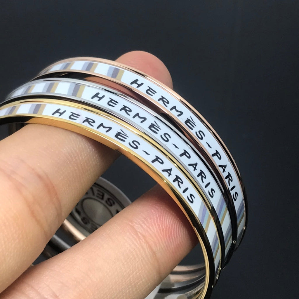 Hermes H Enamel Bangle White Bracelet