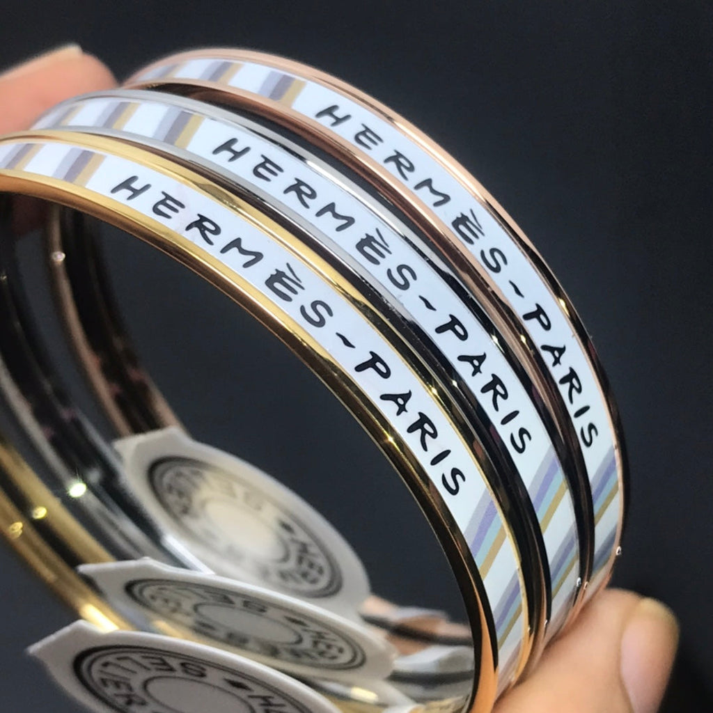 Hermes H Enamel Bangle White Bracelet