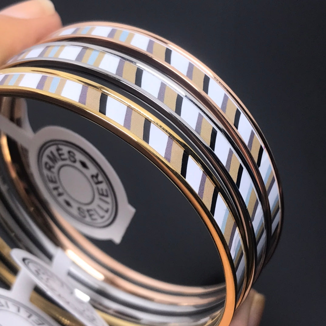 Hermes H Enamel Bangle White Bracelet