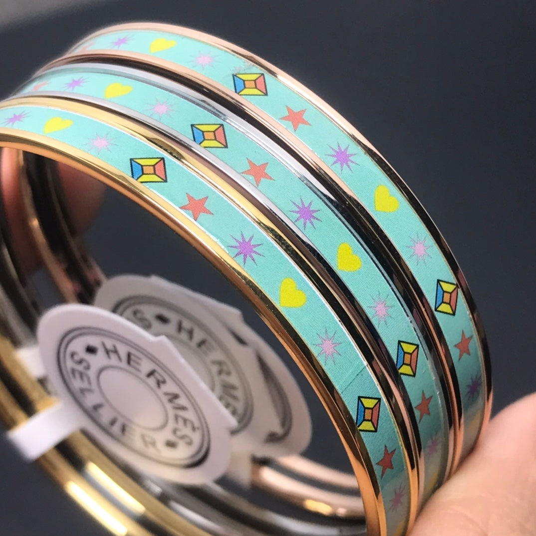 Hermes H Enamel Bangle Light Turquoise Bracelet