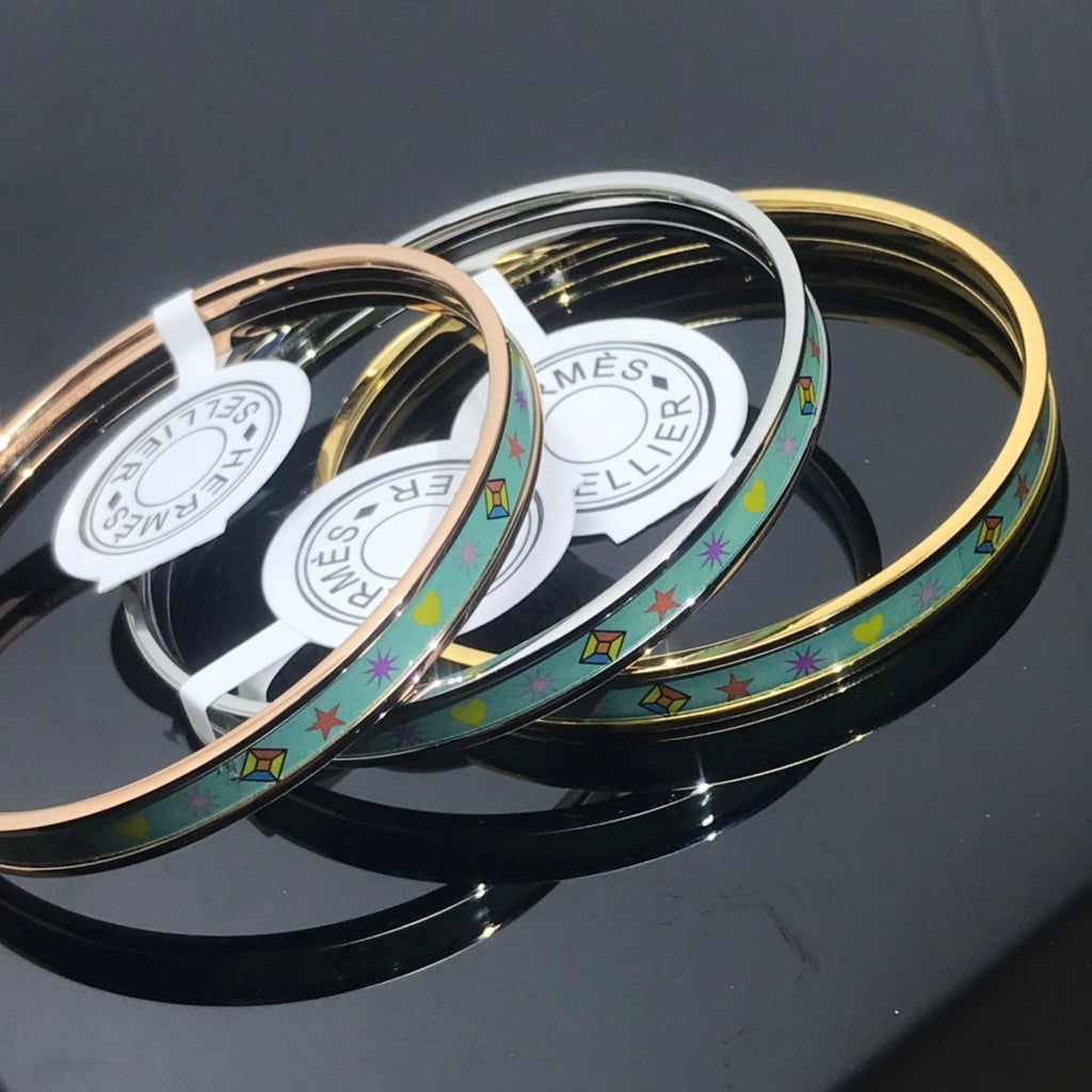 Hermes H Enamel Bangle Light Turquoise Bracelet