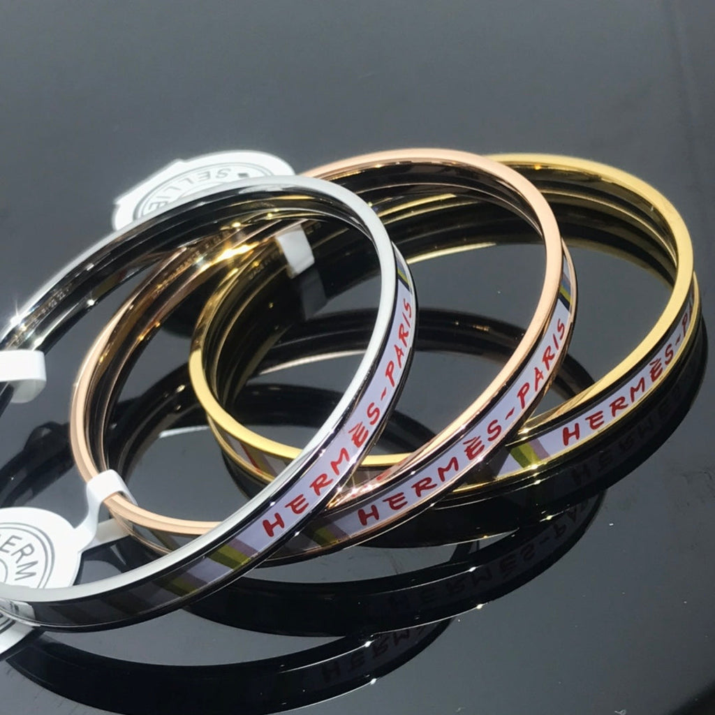 Hermes H Enamel Bangle White Green Bracelet