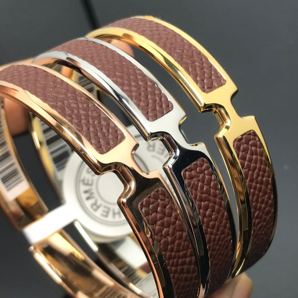 Hermes H Pig Nose Brown Bracelet - Silver, Gold, Pink Gold