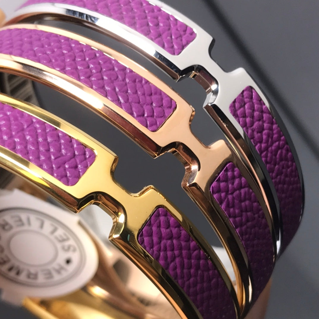 Hermes H Pig Nose Purple Bracelet