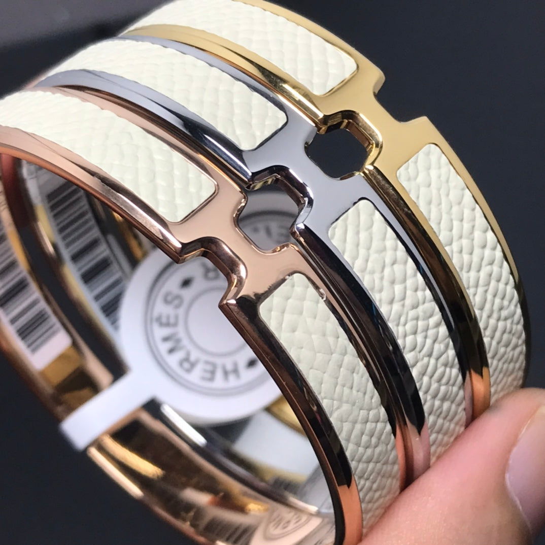 Hermes H Pig Nose White Bracelet
