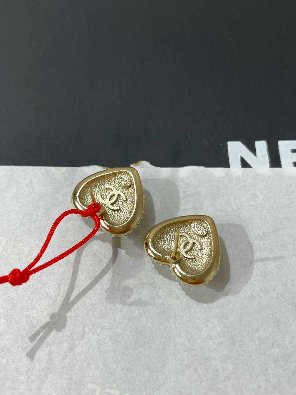 Chanel Heart Cubic Zirconia Paved MOP Stud Earrings