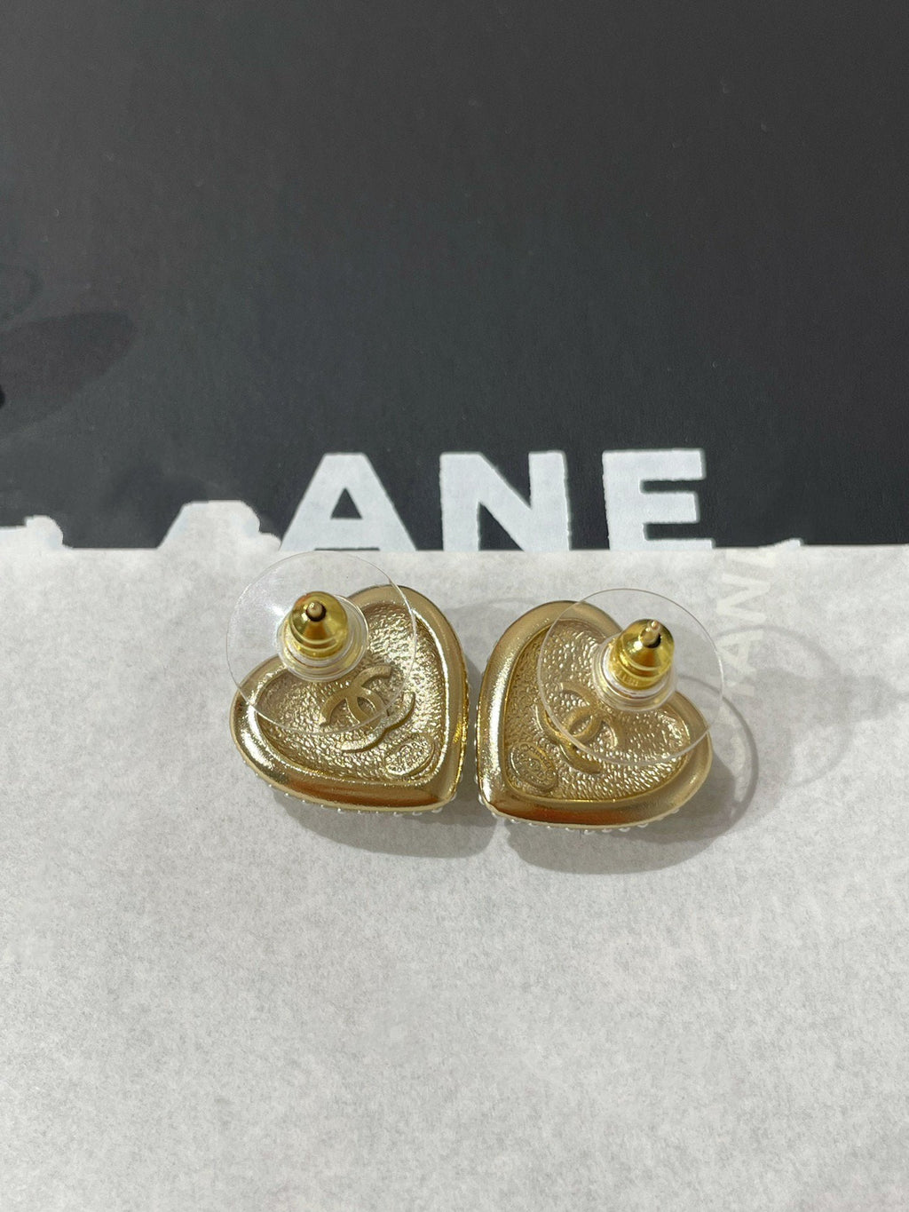 Chanel Heart Cubic Zirconia Paved MOP Stud Earrings