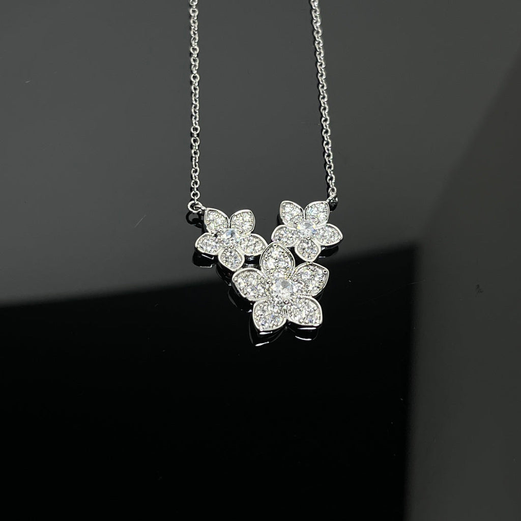Graff New Full Cubic Zirconia Three-Petal Silver Necklace