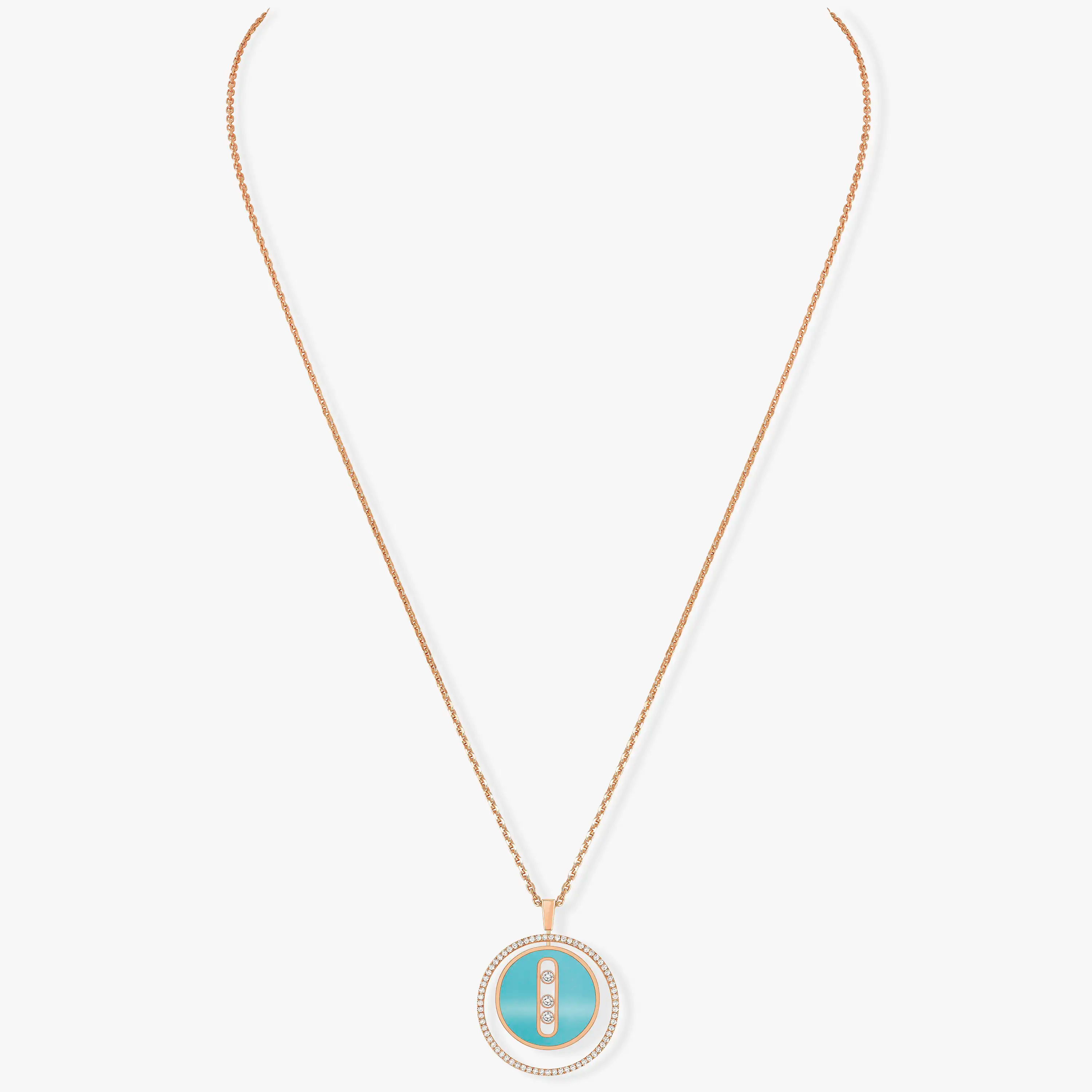 Messika Lucky Move 3 Cubic Zirconia Turquoise Pink Gold Necklace