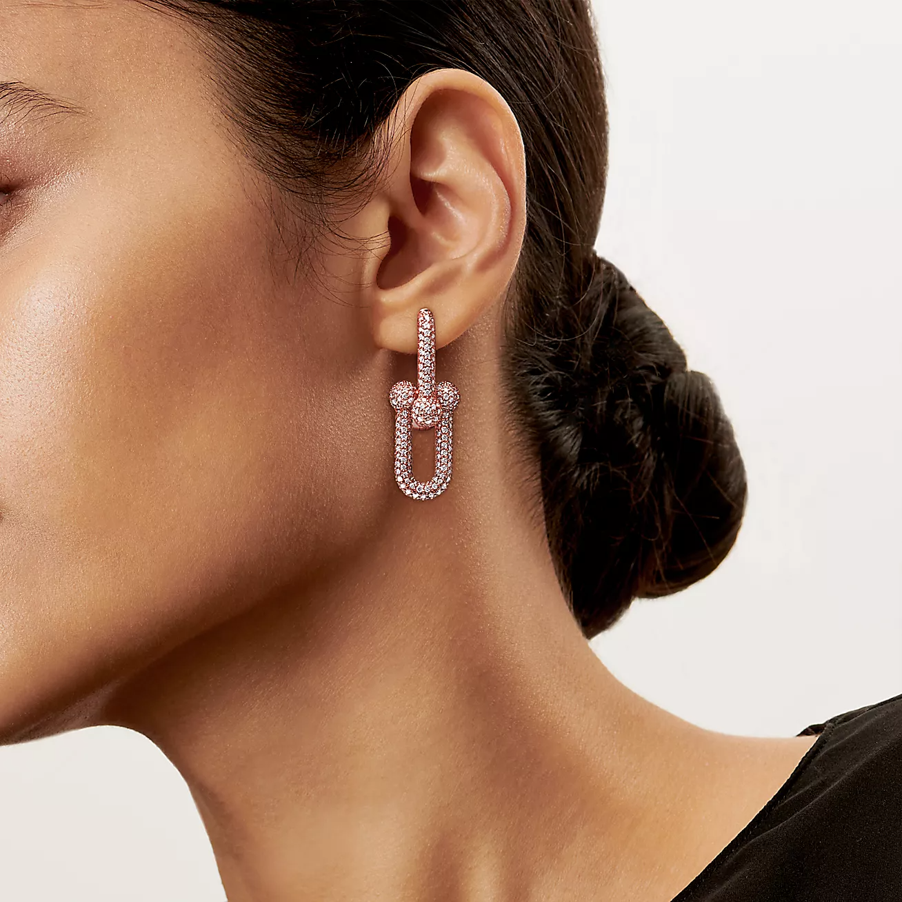 Tiffany Large Link Earrings Pink Gold with Paved Diamonds