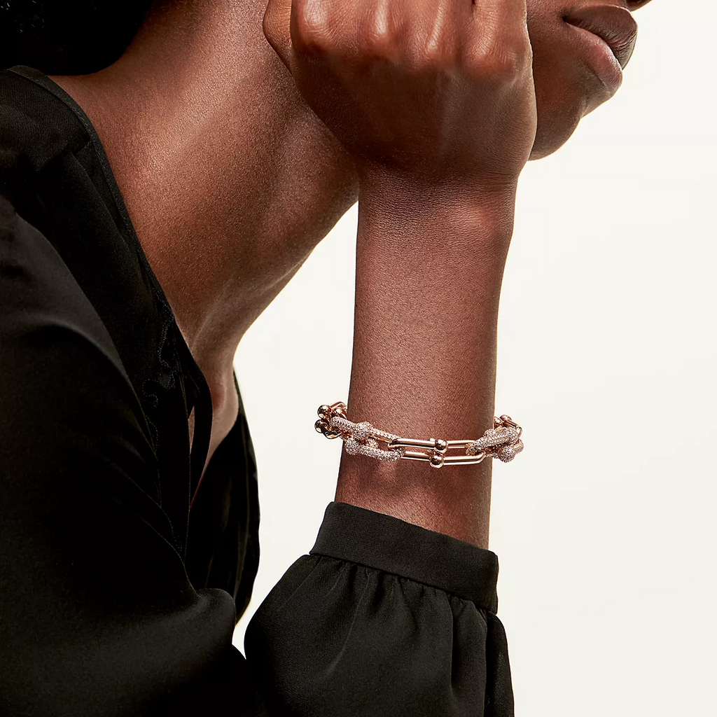 Tiffany Hardwear Large Link Pink Gold Paved Cubic Zirconia Bracelet