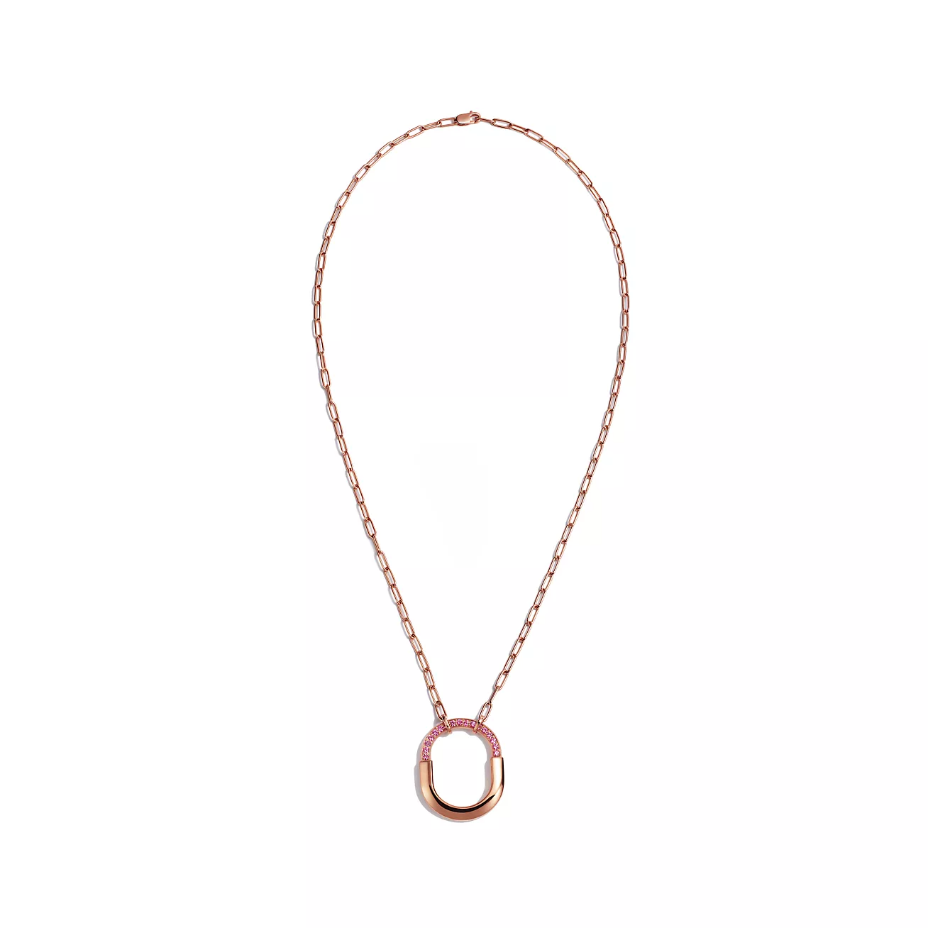 Tiffany Lock Medium Pendant Pink Cubic Zirconia Pink Gold Necklace