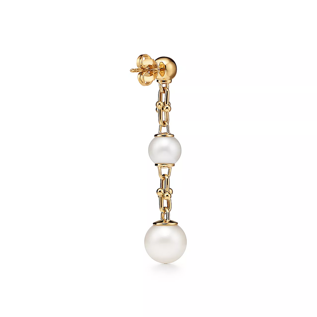 Tiffany Triple Drop Link Earrings Gold with Freshwater Pearls