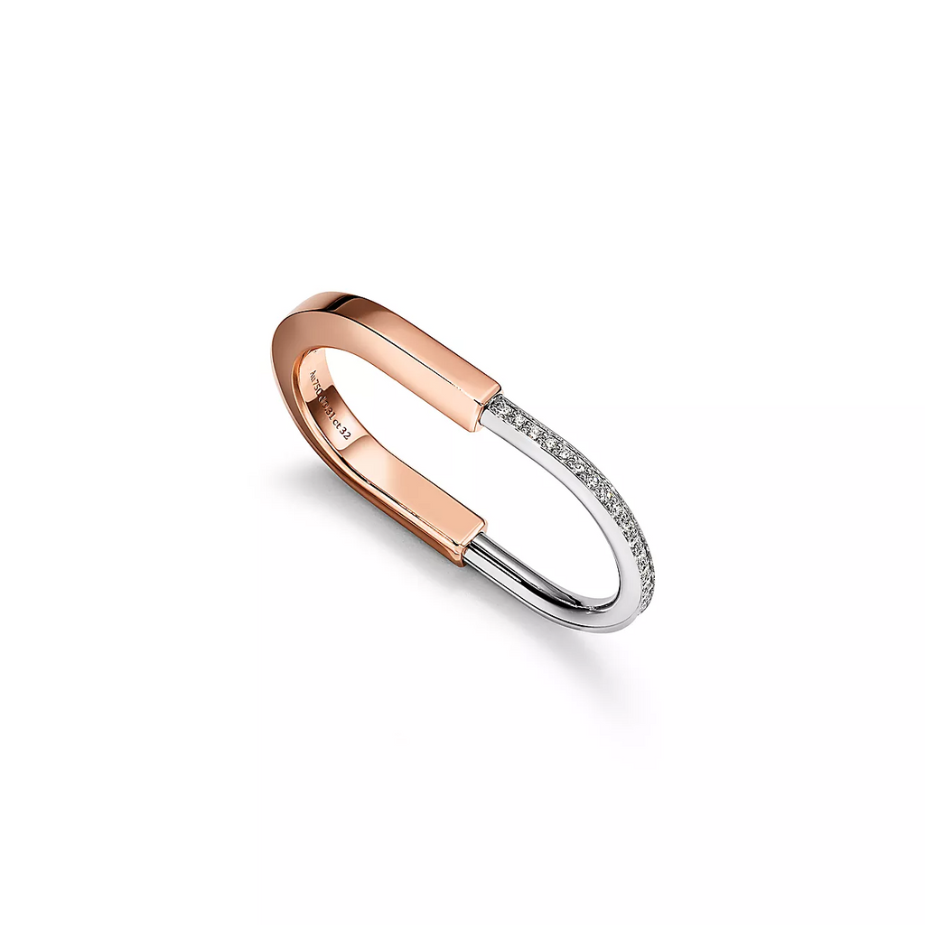 Tiffany Lock Ring Tow-Finger Rose and White Gold Cubic Zirconia