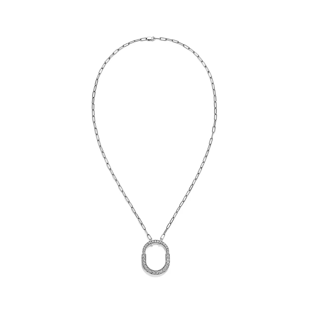 Tiffany Lock Necklace Medium Pendant Silver Paved Cubic Zirconia