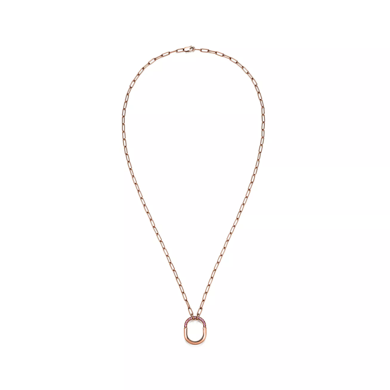 Tiffany Lock Small Pendant Pink Cubic Zirconia Pink Gold Necklace