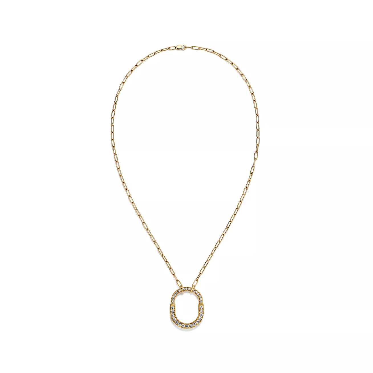 Tiffany Lock Necklace Medium Pendant Gold Paved Cubic Zirconia