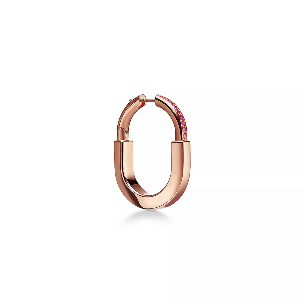 Tiffany Lock Medium Pink Cubic Zirconia Pink Gold Earrings