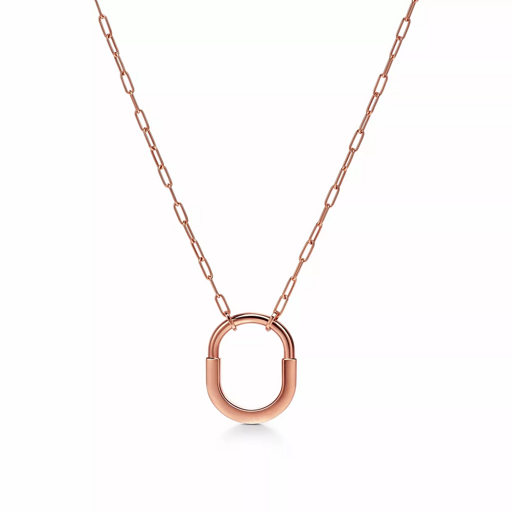 Tiffany Lock Medium Pendant Pink Cubic Zirconia Pink Gold Necklace