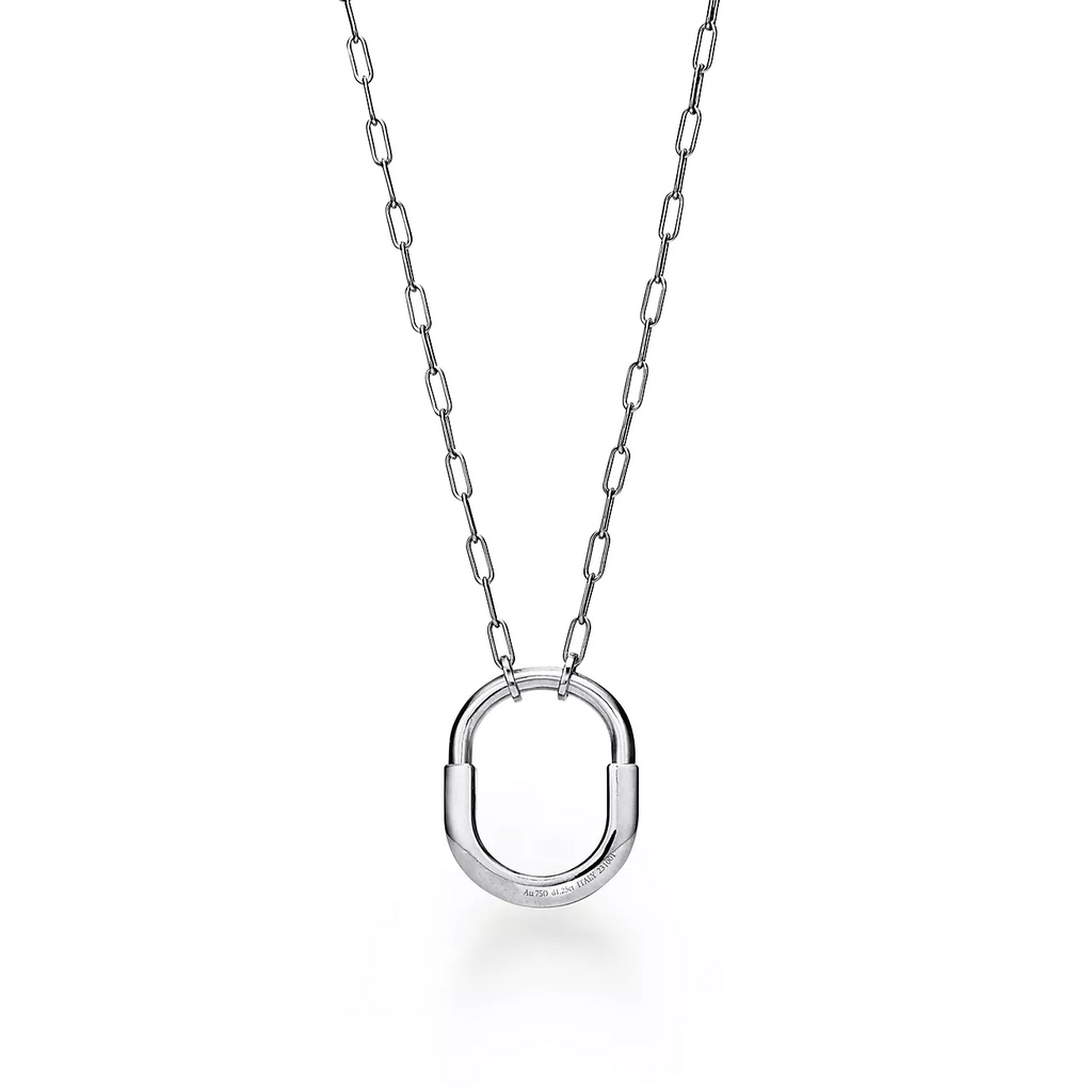 Tiffany Lock Necklace Medium Pendant Silver Paved Cubic Zirconia
