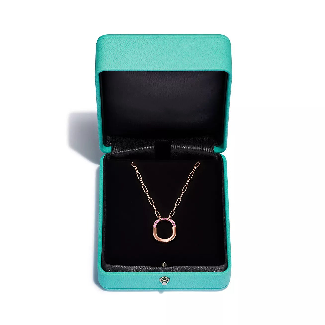 Tiffany Lock Small Pendant Pink Cubic Zirconia Pink Gold Necklace