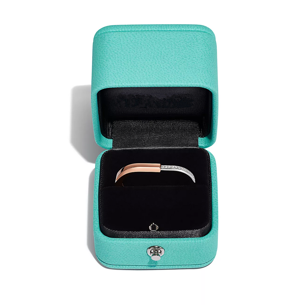 Tiffany Lock Ring Tow-Finger Rose and White Gold Cubic Zirconia