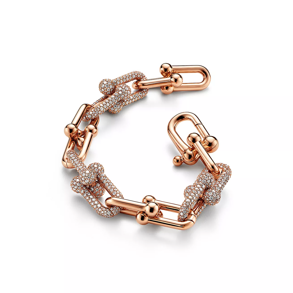 Tiffany Hardwear Large Link Pink Gold Paved Cubic Zirconia Bracelet
